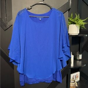 Apt. 9 Royal Blue Blouse Butterfly Sleeves Sheer Overlay Size XXL